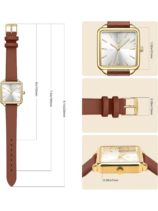 Women\'s Brown Square Leather Vintage Elegant Waterproof Quartz Retro Wrist Watch main image 4